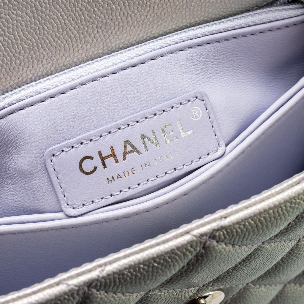 CHANEL SMALL COCO HANDLE CAVIAR IRIDESCENT LIGHT BLUE MULTICOLOUR HARDWARE(MICROCHIP)