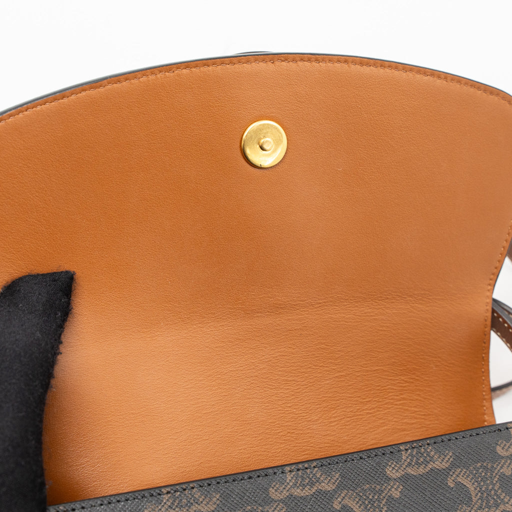 CELINE CLUTCH ON STRAP TABOU CALFSKIN/TRIOMPHE CANVAS TAN GHW