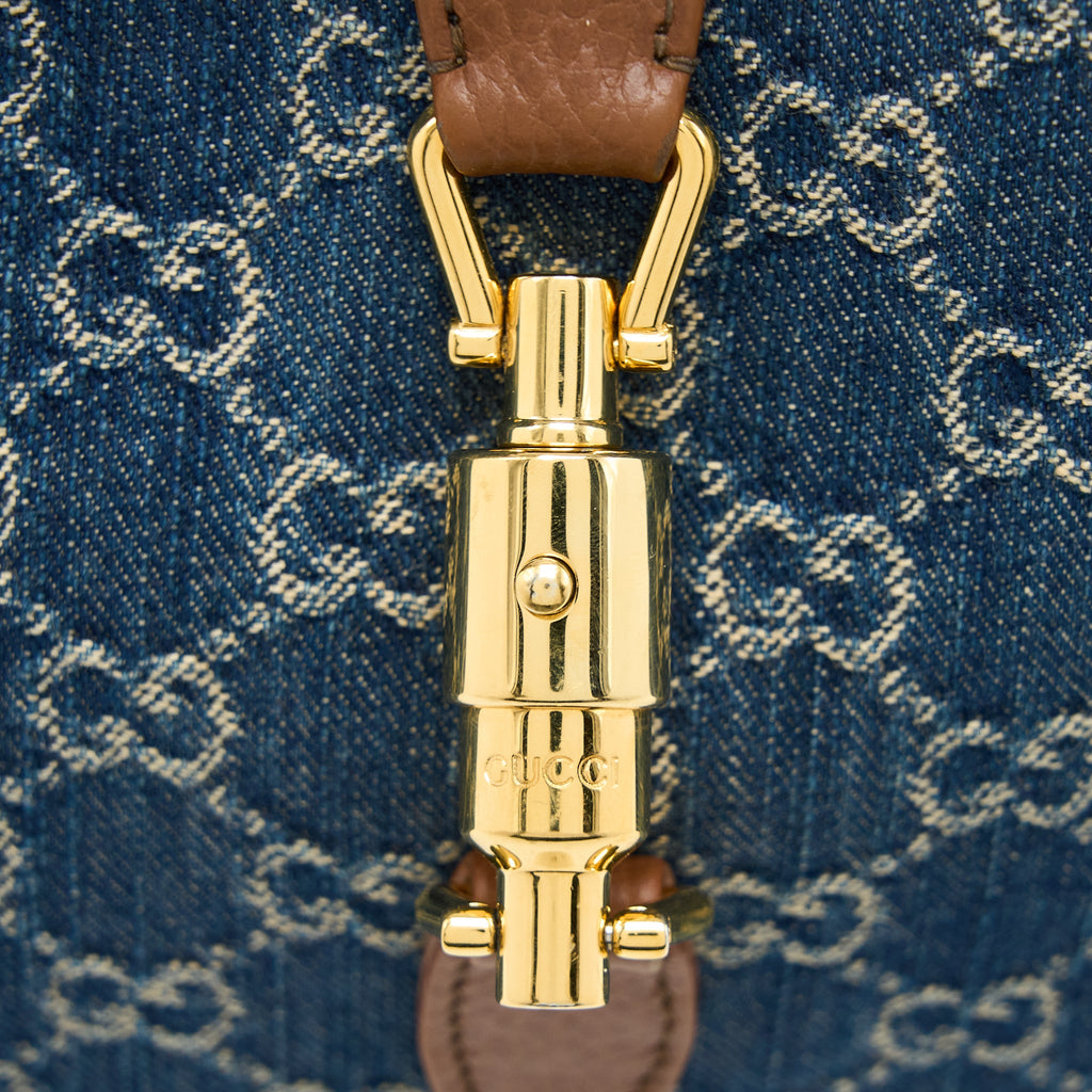 GUCCI JACKIE 1961 SMALL SHOULDER BAG DENIM/LEATHER BLUE/BROWN GHW