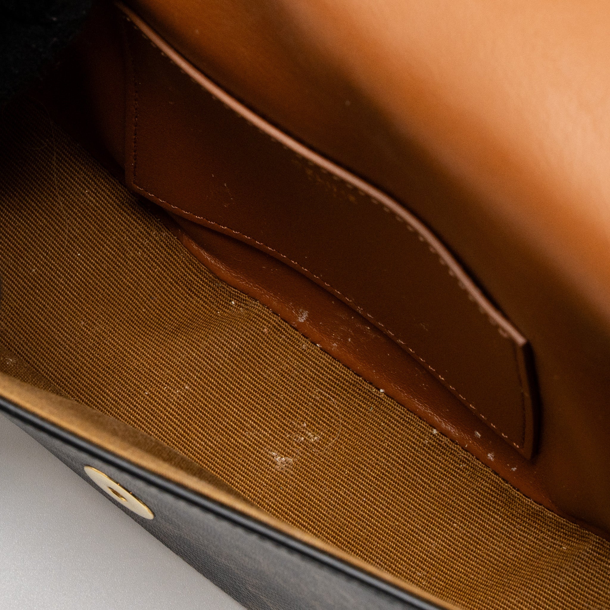 CELINE CLUTCH ON STRAP TABOU CALFSKIN/TRIOMPHE CANVAS TAN GHW
