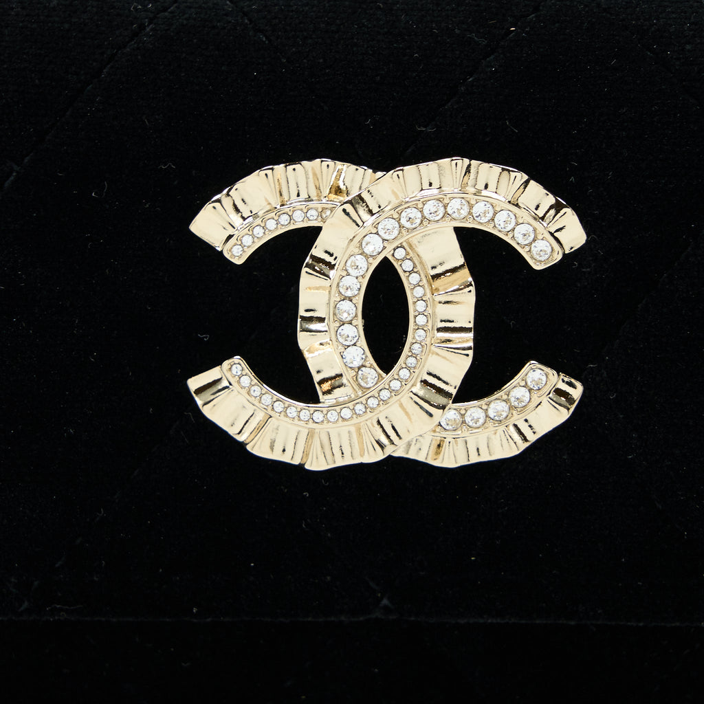 CHANEL FLAP CARD HOLDER GIANT CC LOGO VELVET BLACK LGHW