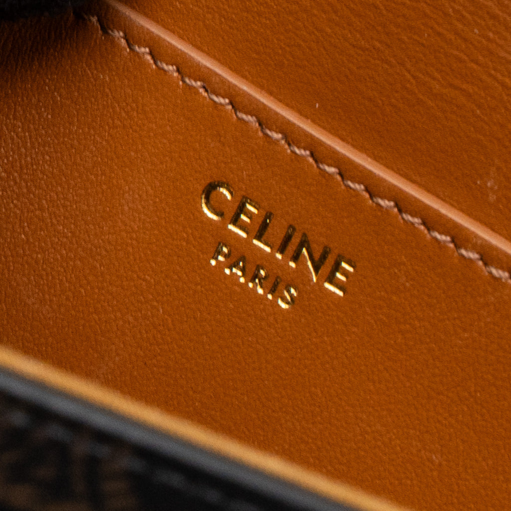 CELINE CLUTCH ON STRAP TABOU CALFSKIN/TRIOMPHE CANVAS TAN GHW