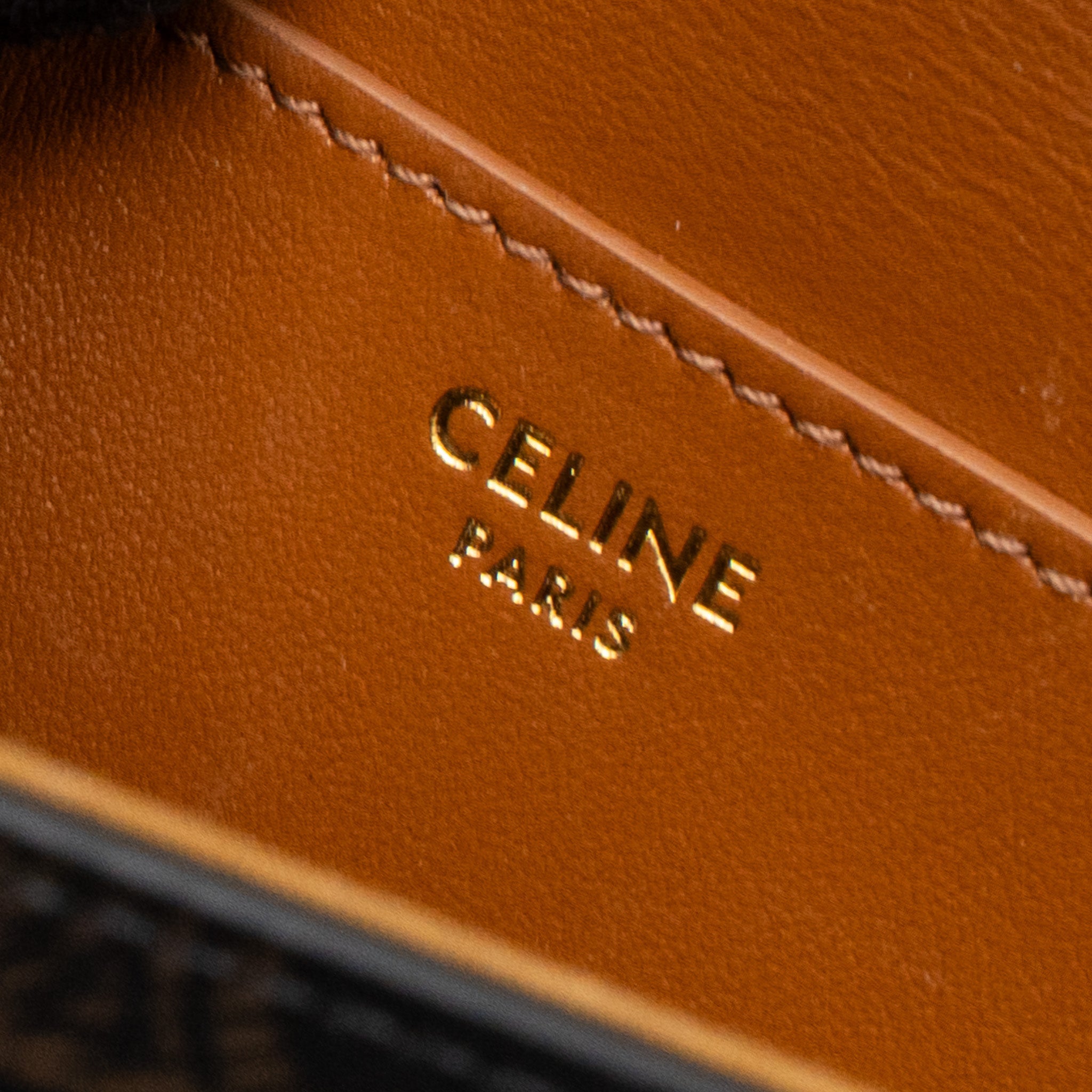 CELINE CLUTCH ON STRAP TABOU CALFSKIN/TRIOMPHE CANVAS TAN GHW