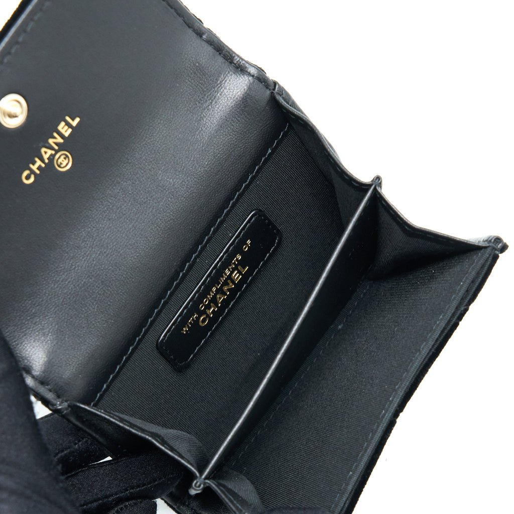 CHANEL FLAP CARD HOLDER GIANT CC LOGO VELVET BLACK LGHW