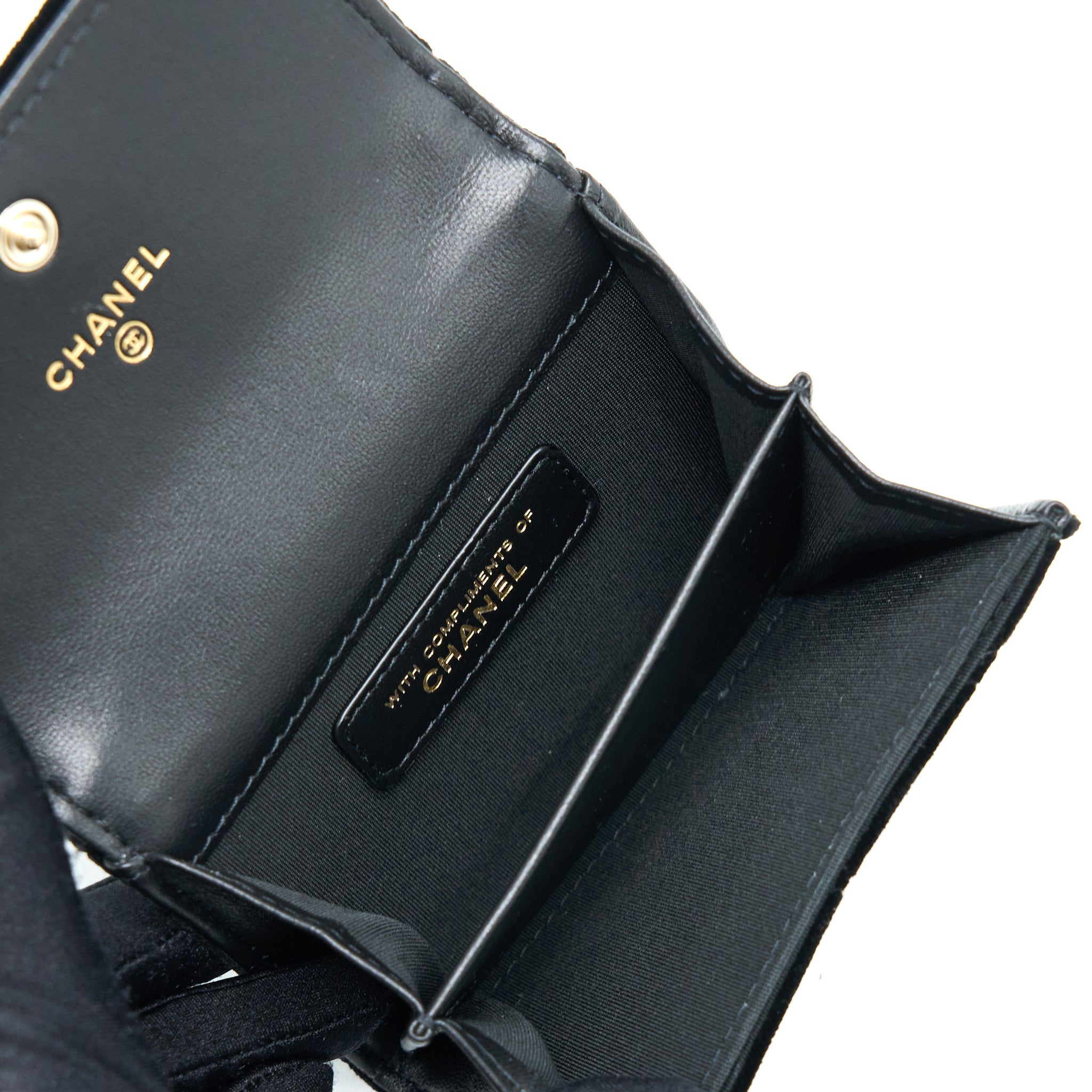 CHANEL FLAP CARD HOLDER GIANT CC LOGO VELVET BLACK LGHW