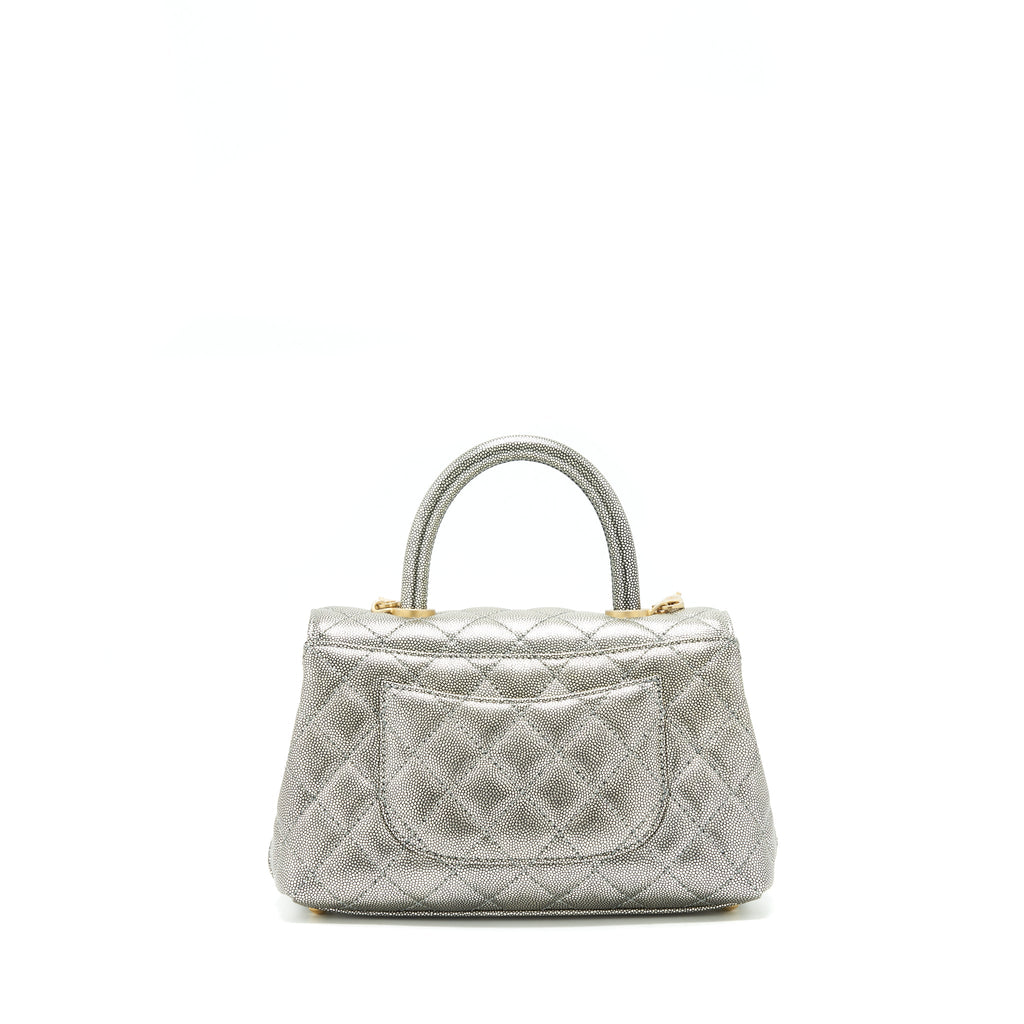 CHANEL SMALL COCO HANDLE 24CM CAVIAR METALLIC SILVER GHW