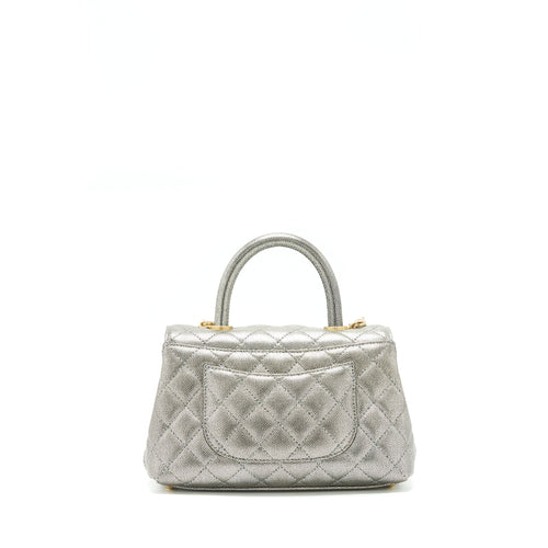 CHANEL SMALL COCO HANDLE 24CM CAVIAR METALLIC SILVER GHW