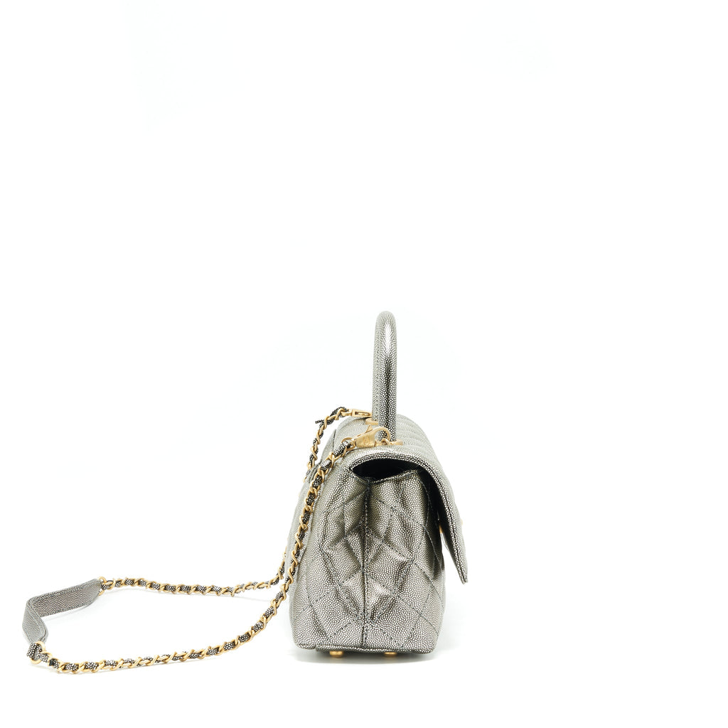 CHANEL SMALL COCO HANDLE 24CM CAVIAR METALLIC SILVER GHW