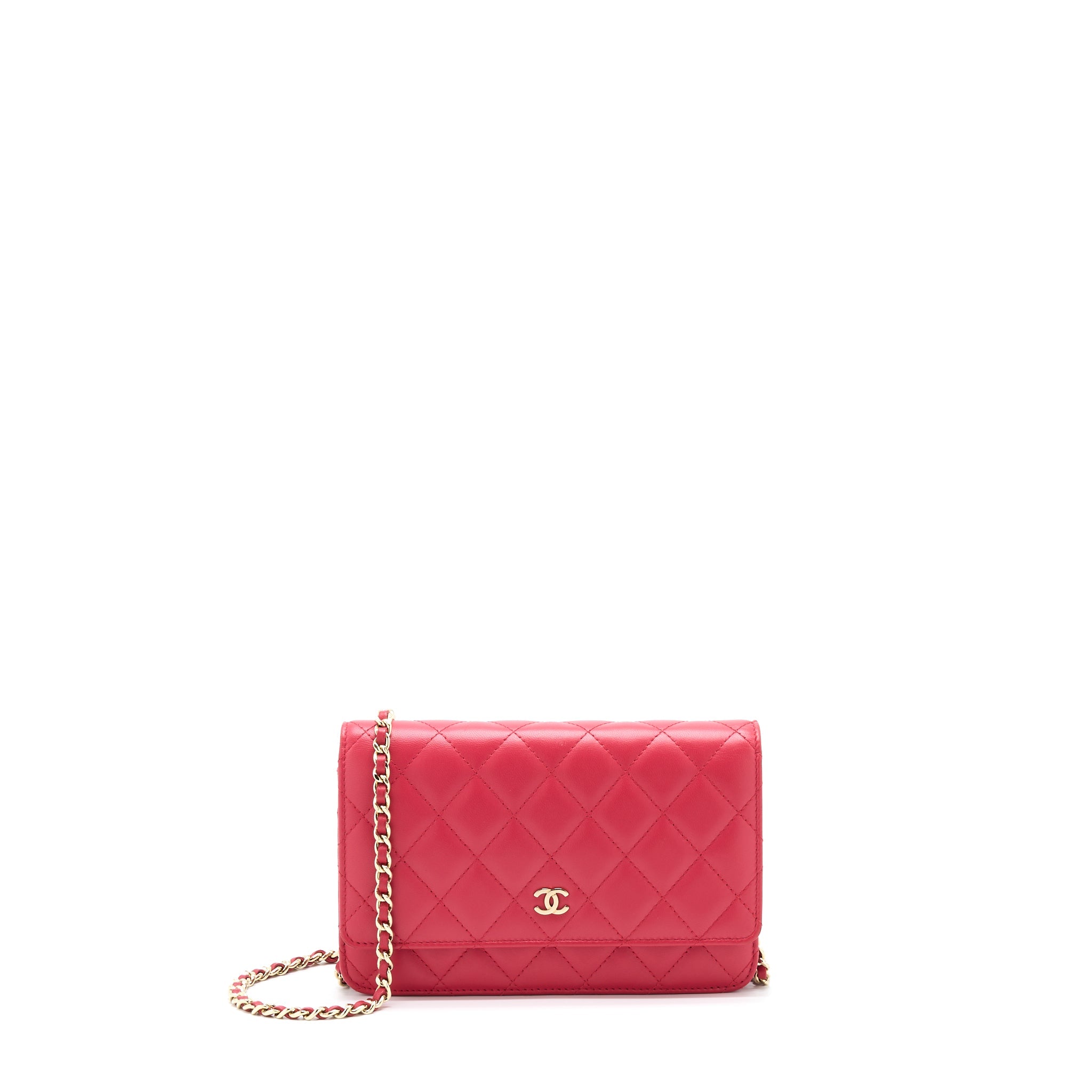 CHANEL CLASSIC WALLET ON CHAIN LAMBSKIN RED GHW