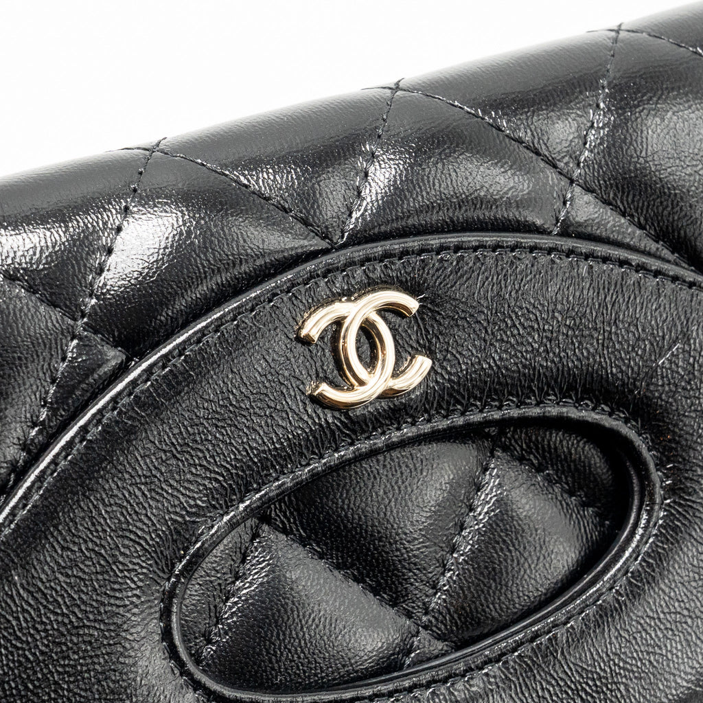 CHANEL 24S MINI 31 CLUTCH BAG SHINY LAMBSKIN BLACK LGHW (MICROCHIP)