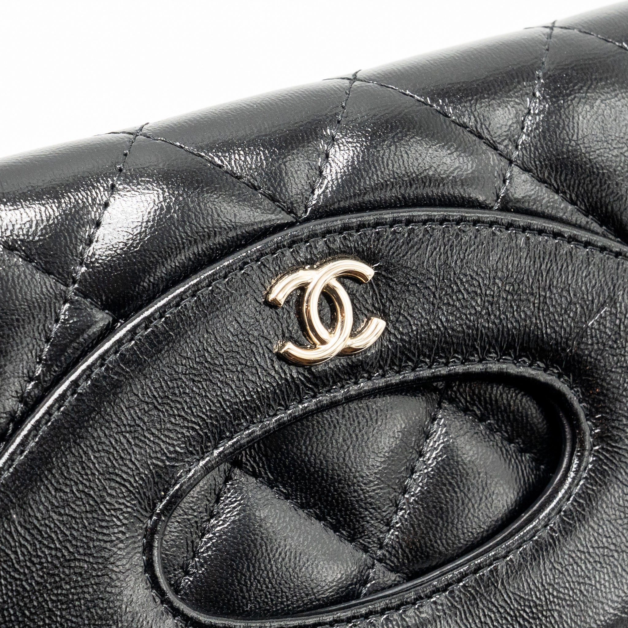 CHANEL 24S MINI 31 CLUTCH BAG SHINY LAMBSKIN BLACK LGHW (MICROCHIP)