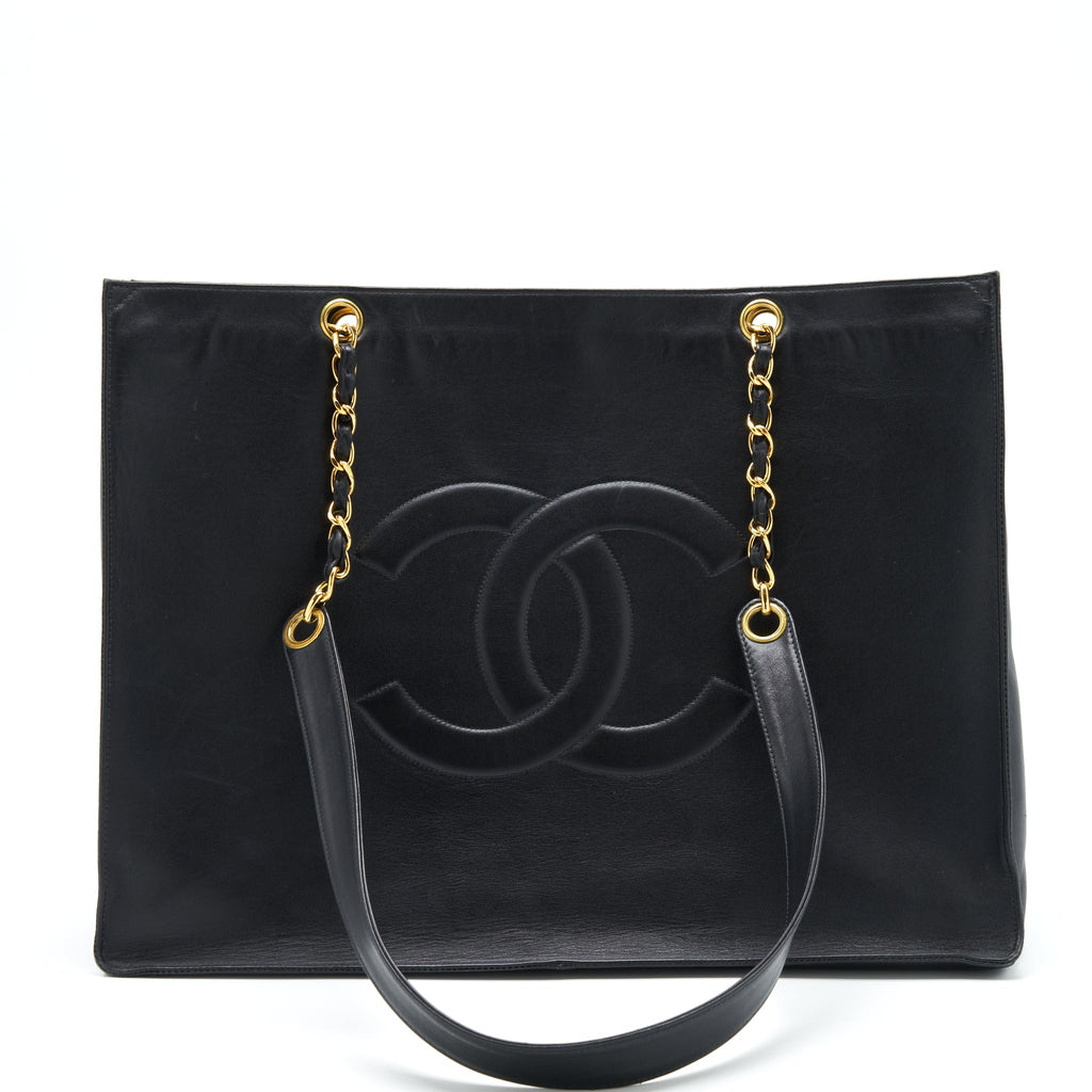 CHANEL VINTAGE CC TIMELESS SHOPPING TOTE LAMBSKIN BLACK GHW