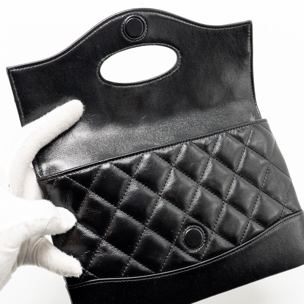 CHANEL 24S MINI 31 CLUTCH BAG SHINY LAMBSKIN BLACK LGHW (MICROCHIP)
