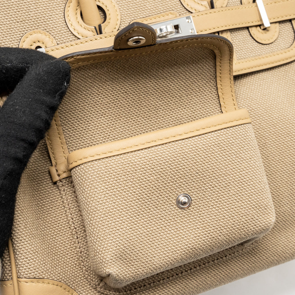 HERMES BIRKIN 25 CARGO TOILE GOELAND/SWIFT BEIGE MARFA/POUSSIERE SHW