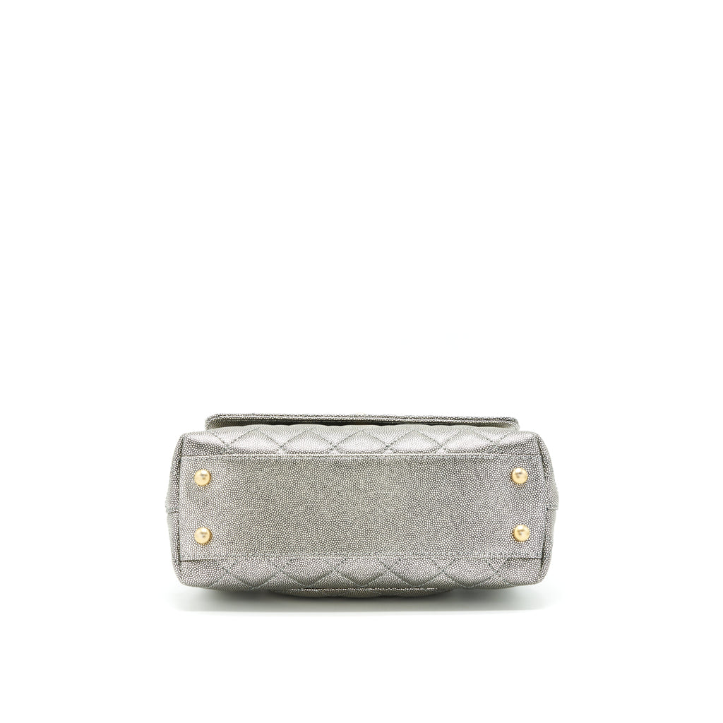 CHANEL SMALL COCO HANDLE 24CM CAVIAR METALLIC SILVER GHW