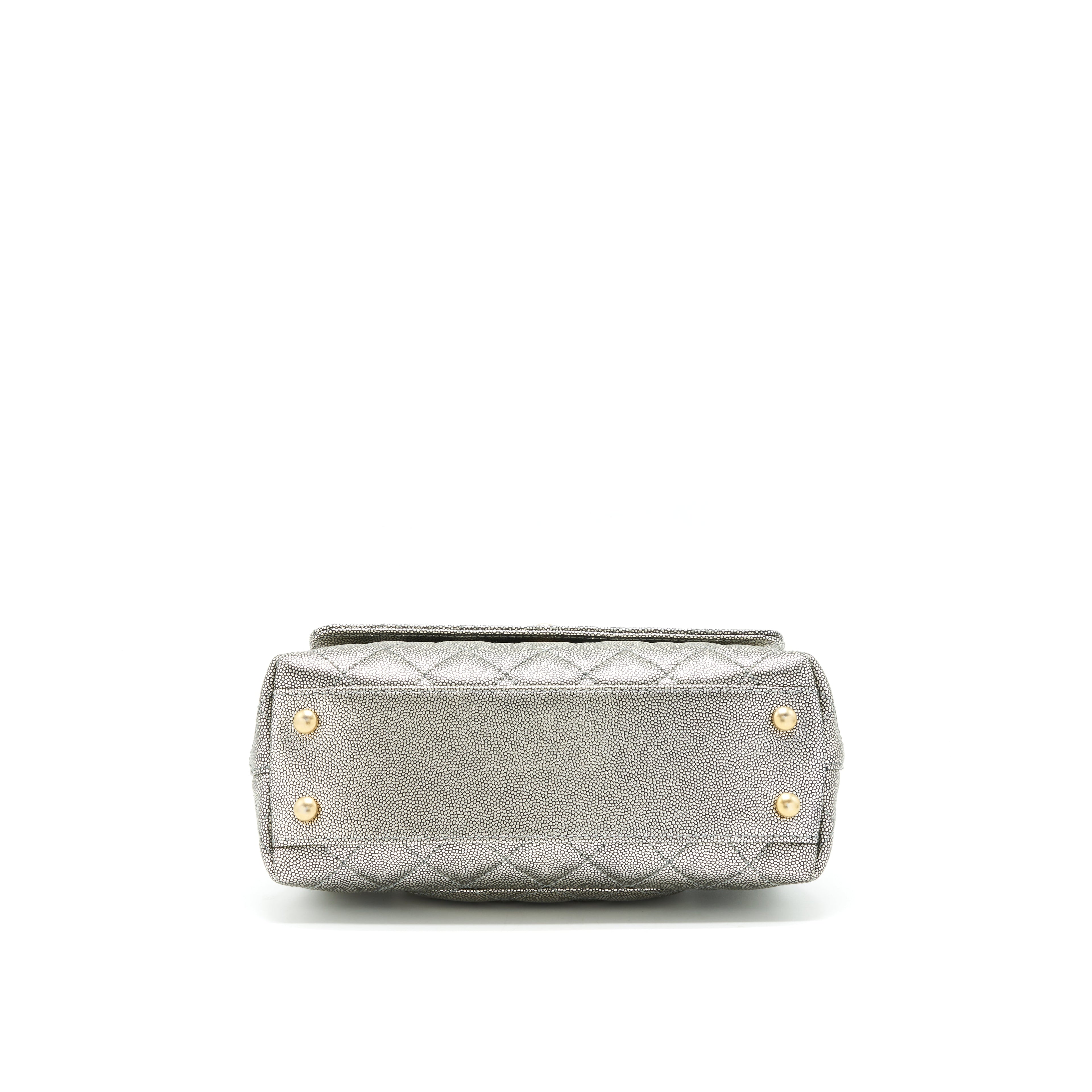 CHANEL SMALL COCO HANDLE 24CM CAVIAR METALLIC SILVER GHW
