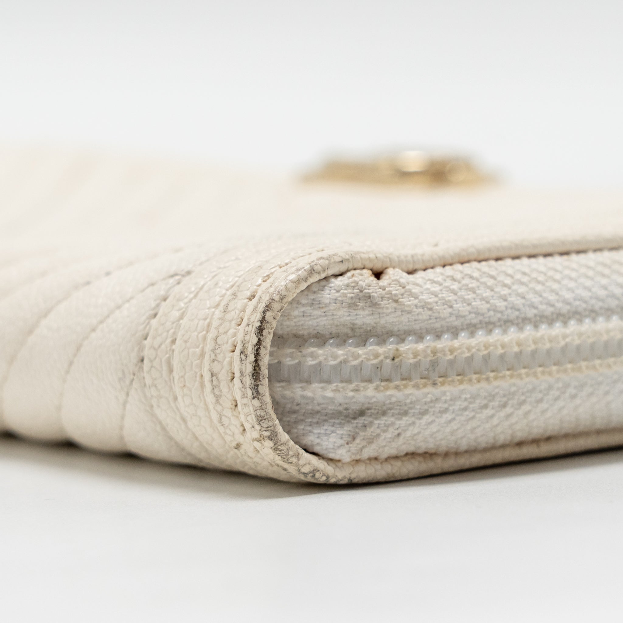 CHANEL CHEVRON BOY ZIP LONG WALLET CAVIAR WHITE LGHW