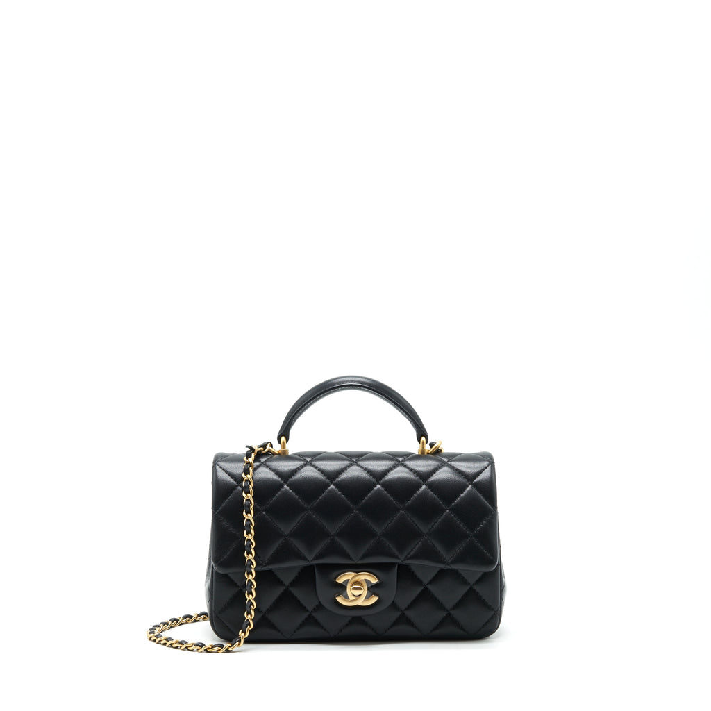 CHANEL TOP HANDLE RECTANGULAR FLAP BAG LAMBSKIN GHW