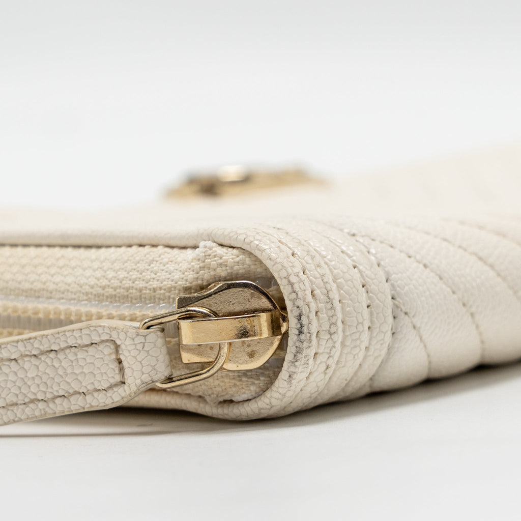 CHANEL CHEVRON BOY ZIP LONG WALLET CAVIAR WHITE LGHW