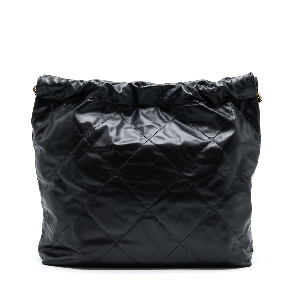 CHANEL 22 BAG MEDIUM SHINY CALFSKIN BLACK GHW (MICROCHIP)