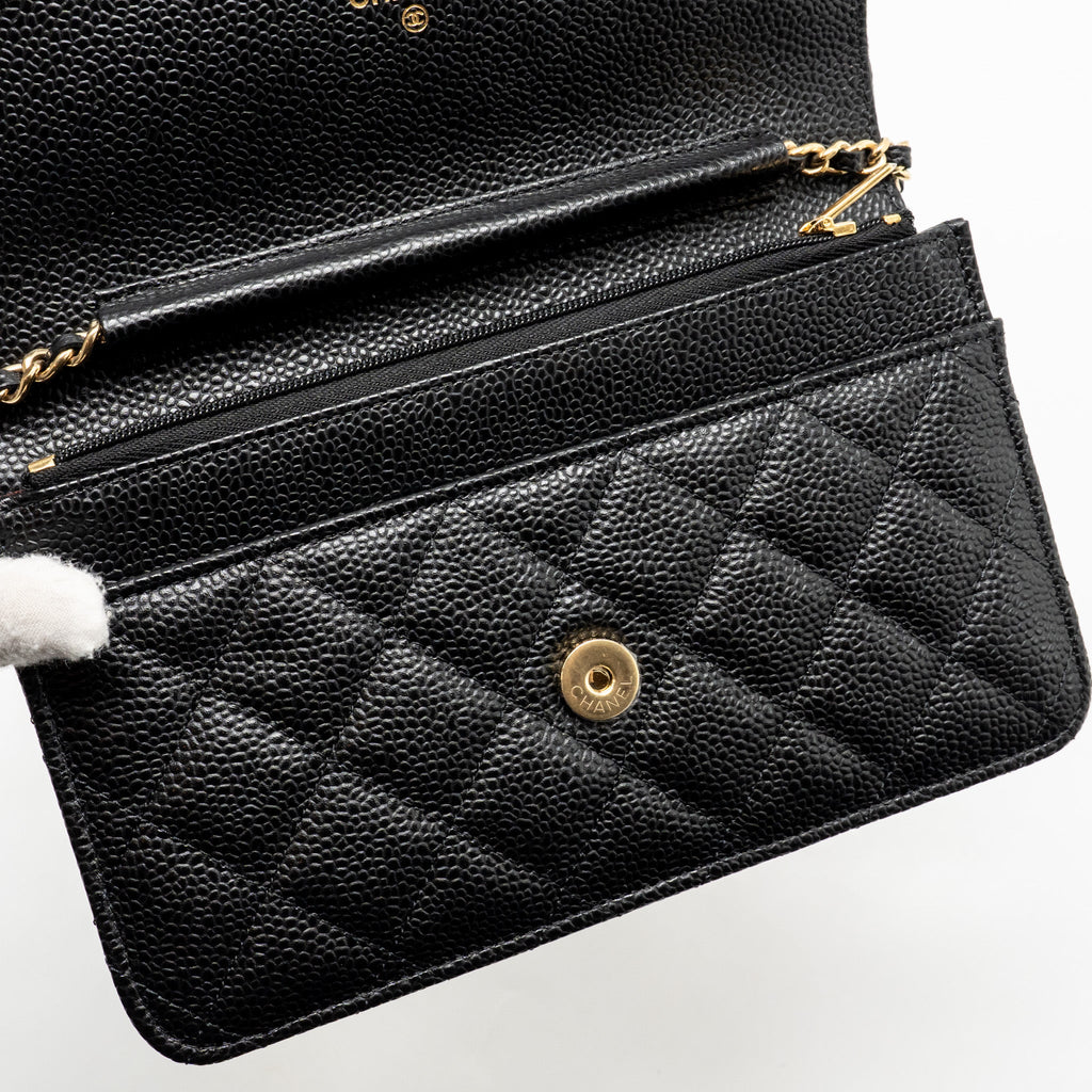 CHANEL CLASSIC WALLET ON CHAIN CAVIAR BLACK GHW (MICROCHIP)