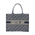 DIOR MEDIUM BOOK TOTE OBLIQUE EMBROIDERY BLUE