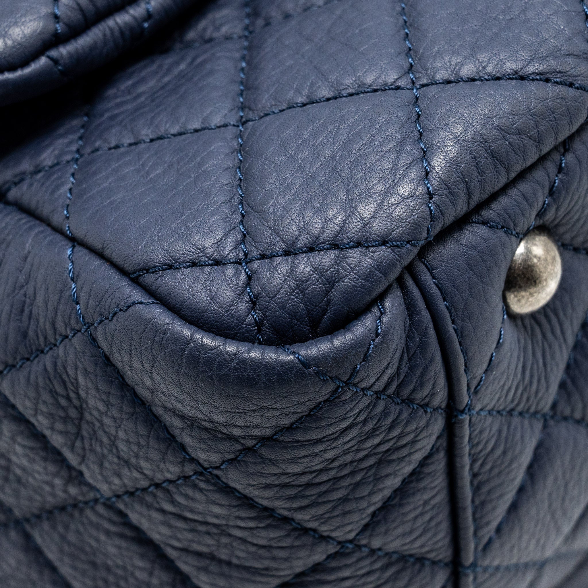 CHANEL XXL AIRLINE CLASSIC FLAP BAG GRAINED CALFSKIN DARK BLUE RUTHENIUM HARDWARE