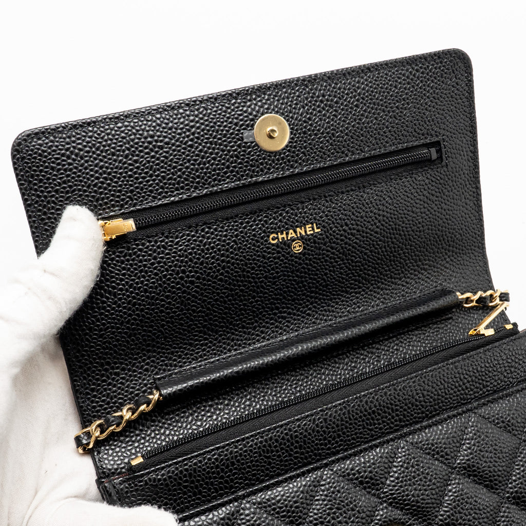 CHANEL CLASSIC WALLET ON CHAIN CAVIAR BLACK GHW (MICROCHIP)