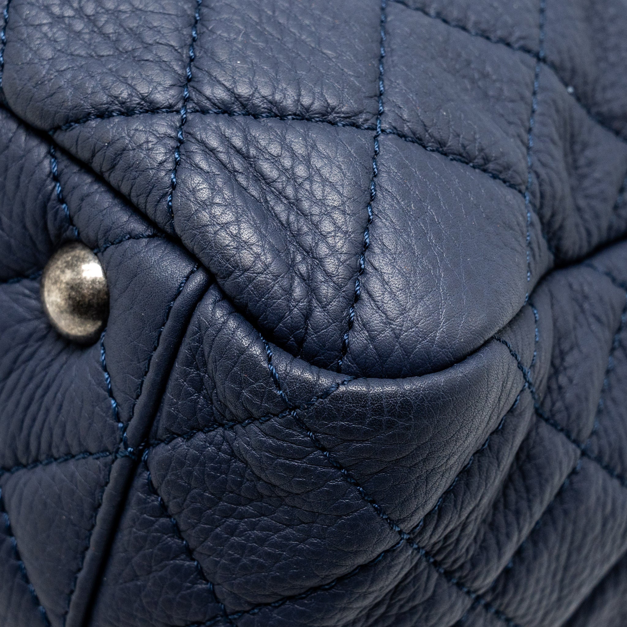 CHANEL XXL AIRLINE CLASSIC FLAP BAG GRAINED CALFSKIN DARK BLUE RUTHENIUM HARDWARE