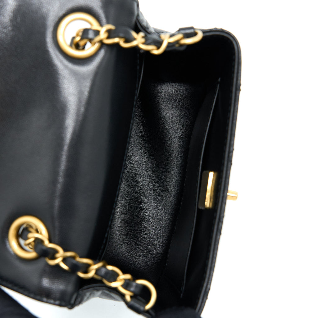 CHANEL 22K RETRO CLASSIC NEW SQUARE MINI FLAP BAG GOATSKIN BLACK GHW (MICROCHIP)