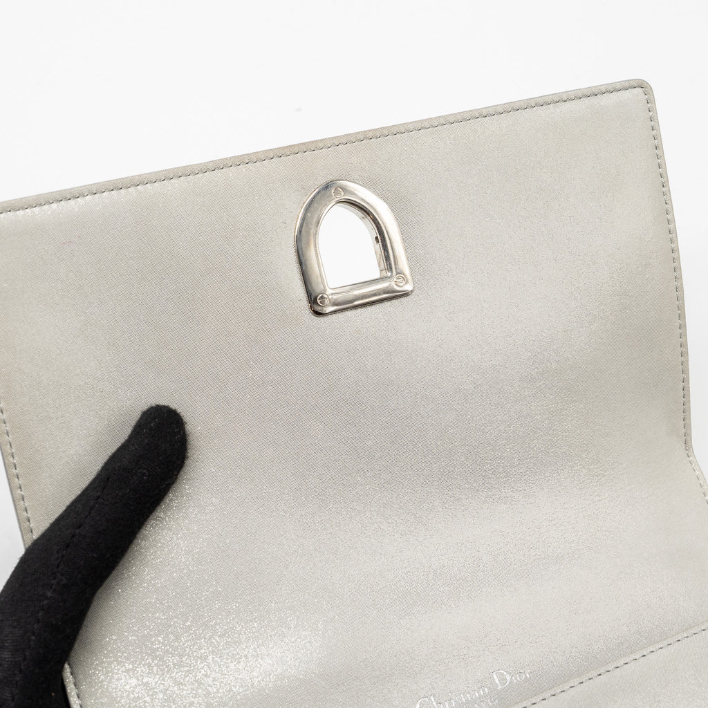 DIOR SMALL DIORAMA LEATHER IRIDESCENT PEARL GREY SHW