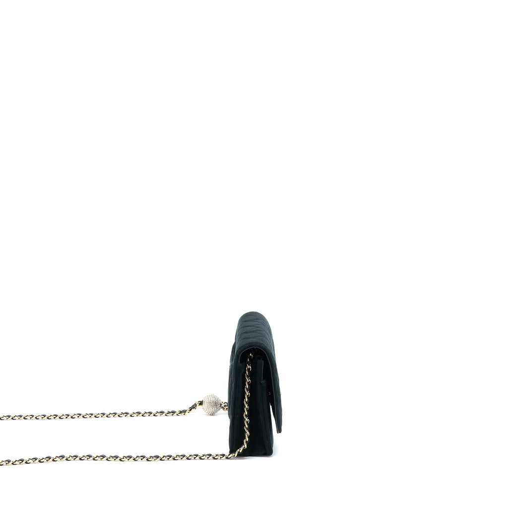 CHANEL VELVET PEARL CRUSH WALLET ON CHAIN BLACK LGHW