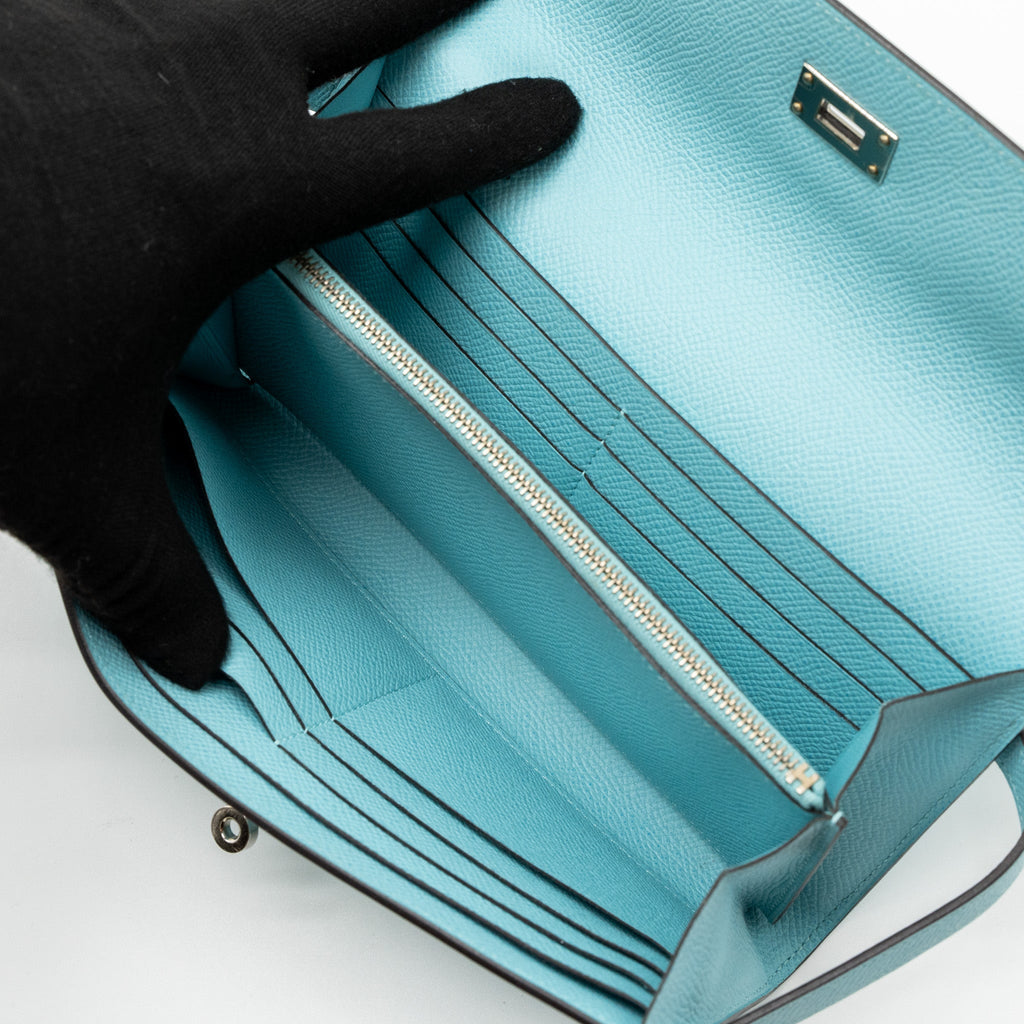 HERMES KELLY LONG WALLET EPSOM BLUE ATOLL SHW