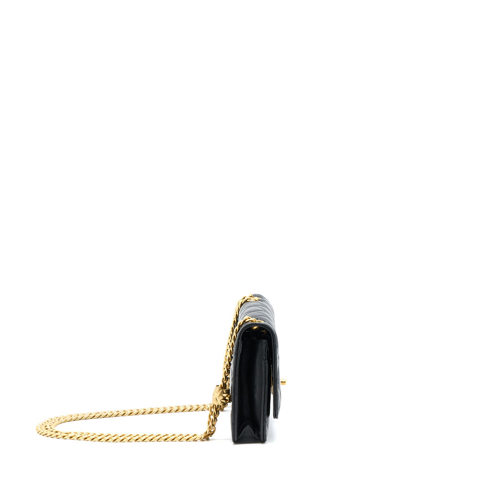 CHANEL 22K GOLD PILLAR WALLET ON CHAIN LAMBSKIN BLACK GHW