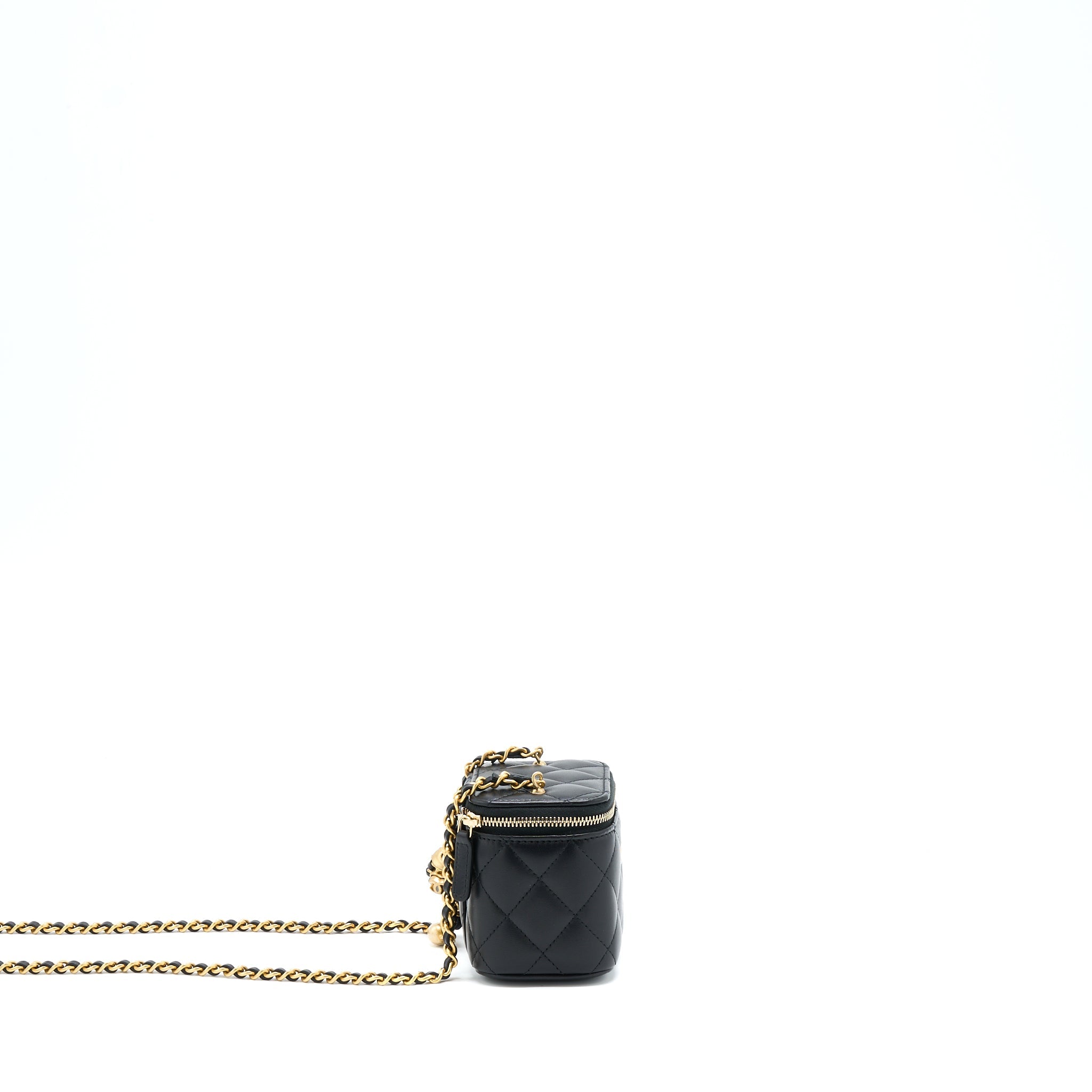 CHANEL 22S PEARL CRUSH MINI VANITY WITH CHAIN LAMBSKIN BLACK GHW