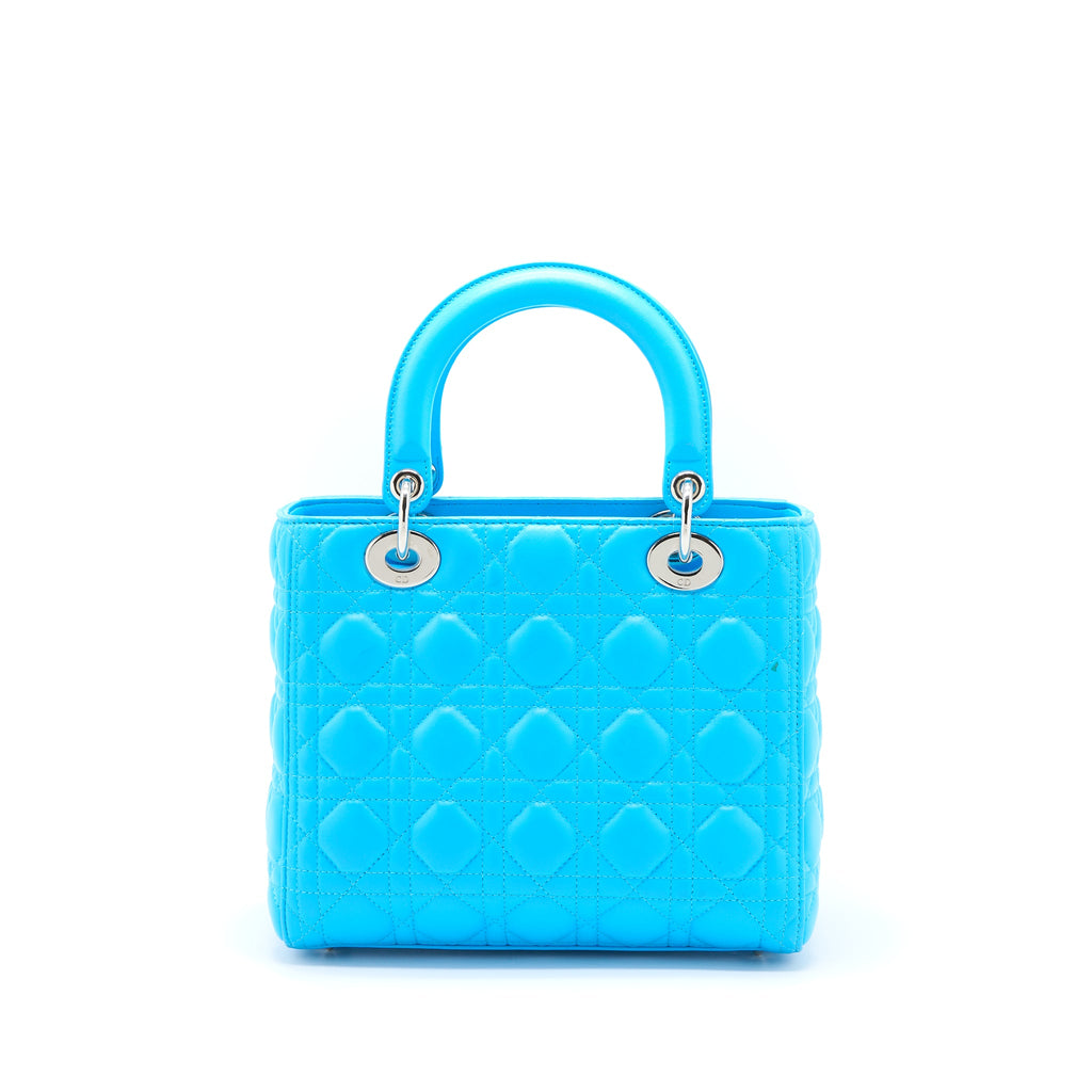 DIOR MEDIUM LADY DIOR LAMBSKIN LIGHT BLUE SHW