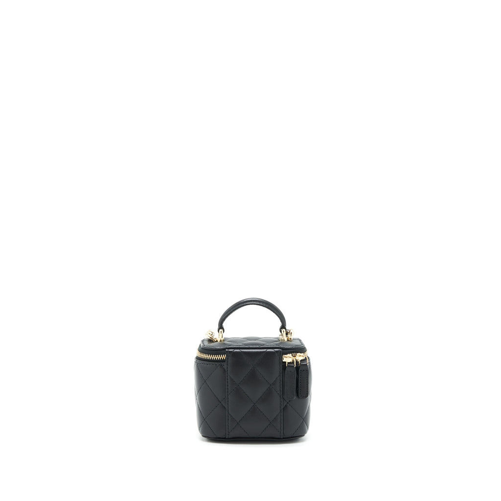 CHANEL 22P TOP HANDLE MINI VANITY WITH CHAIN WITH MIRROR INSIDE LAMBSKIN BLACK LGHW