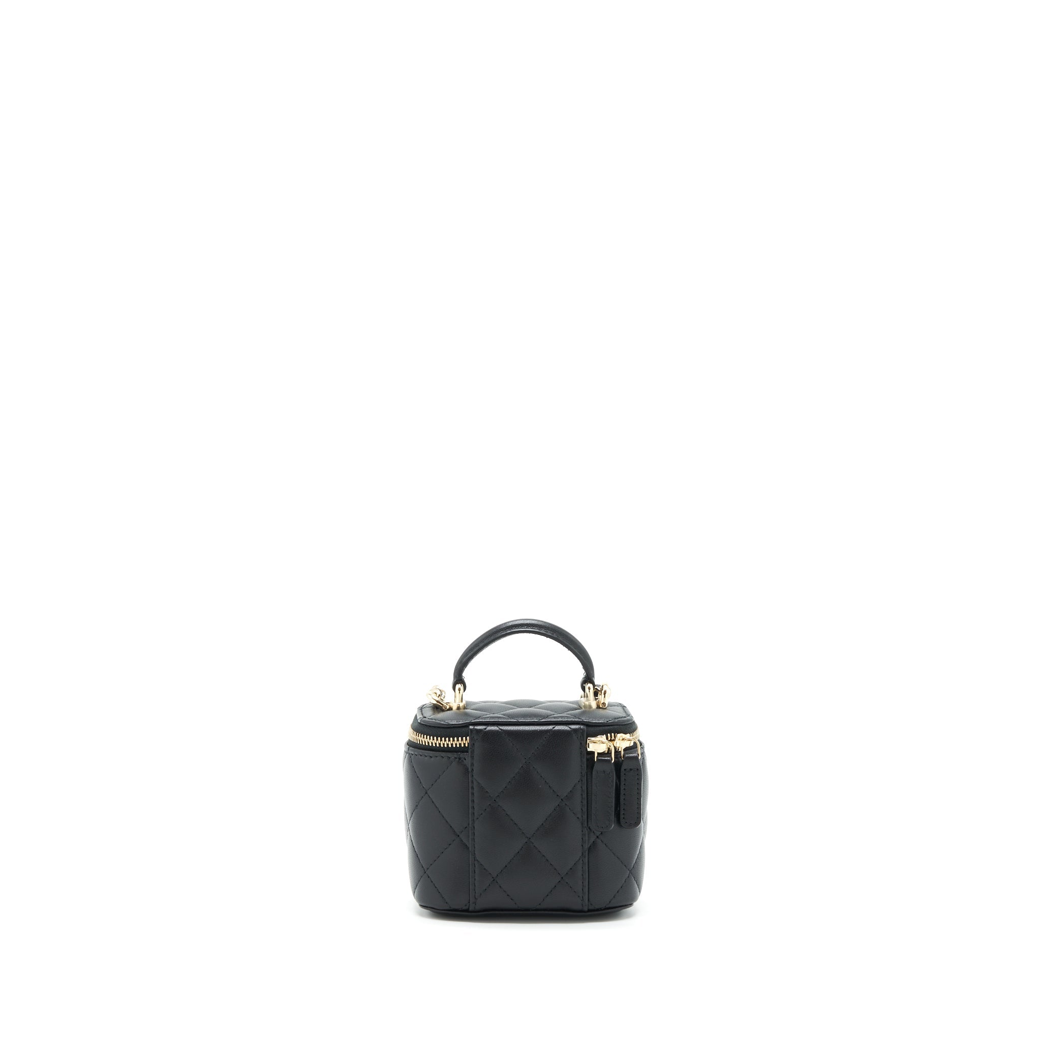 CHANEL 22P TOP HANDLE MINI VANITY WITH CHAIN WITH MIRROR INSIDE LAMBSKIN BLACK LGHW