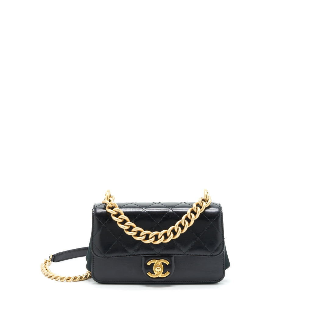 CHANEL SEASONAL PARIS COSMOPOLITE STRAIT LINED FLAP BAG CALFSKIN / LAMBSKIN BLACK GHW