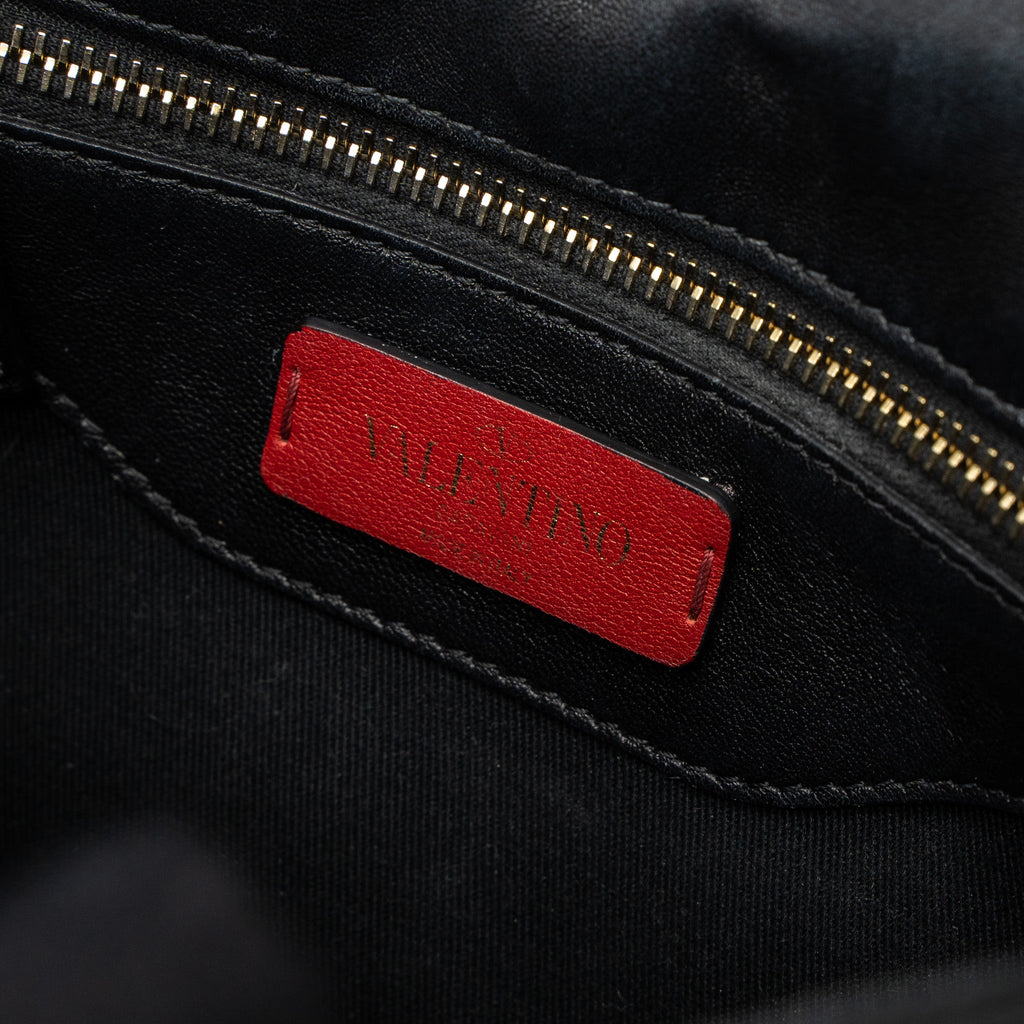 VALENTINO TOP HANDLE QUILTED CANDYSTUD FLAP BAG LAMBSKIN BLACK LGHW