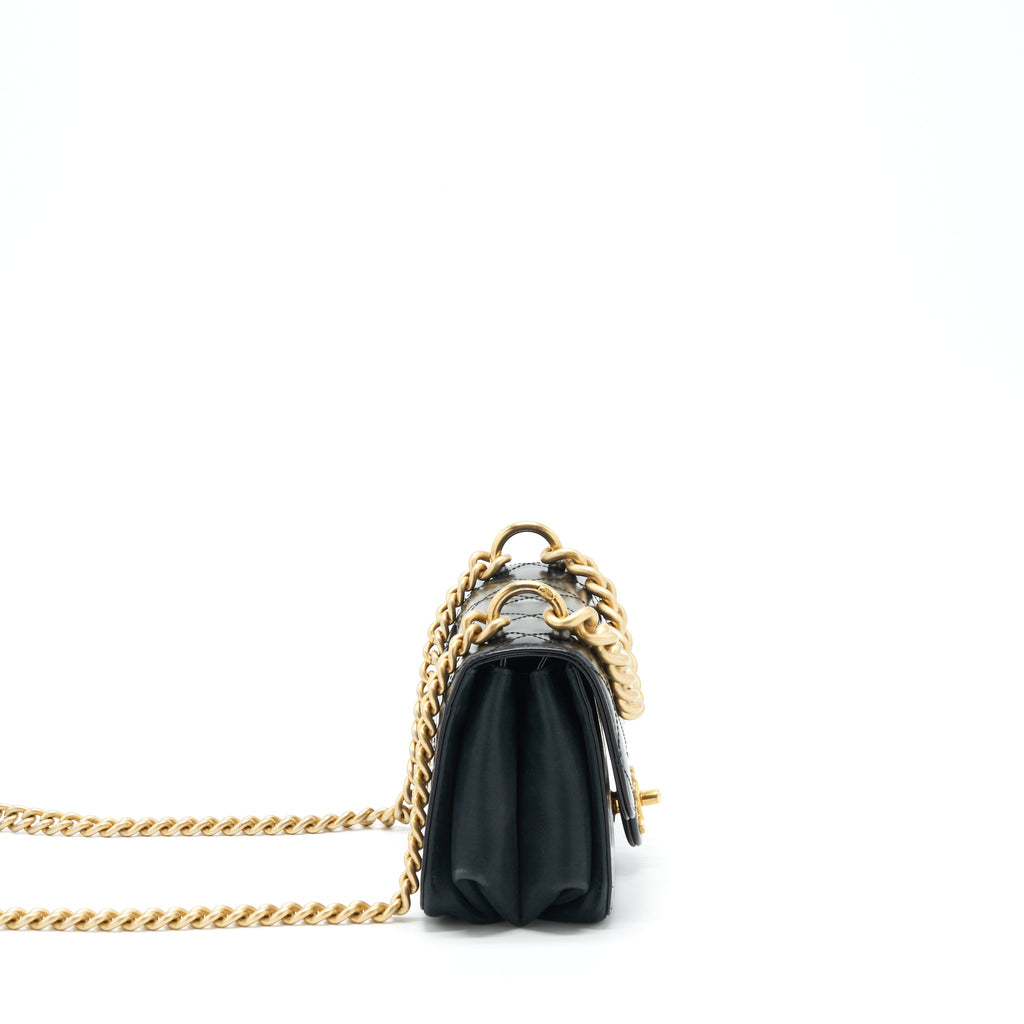 CHANEL SEASONAL PARIS COSMOPOLITE STRAIT LINED FLAP BAG CALFSKIN / LAMBSKIN BLACK GHW