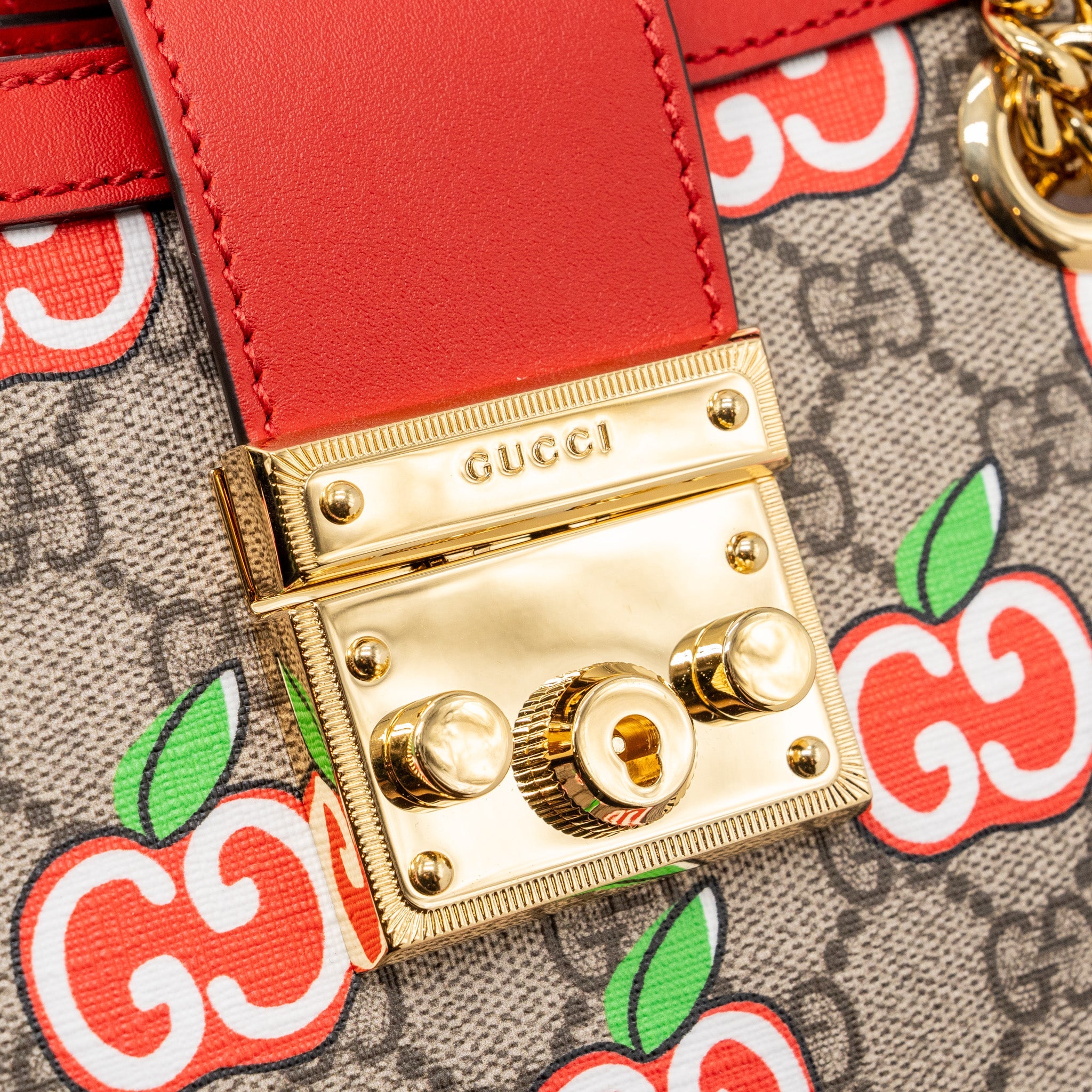 GUCCI SMALL PADLOCK SHOULDER BAG GG SUPREME CANVAS RED GHW