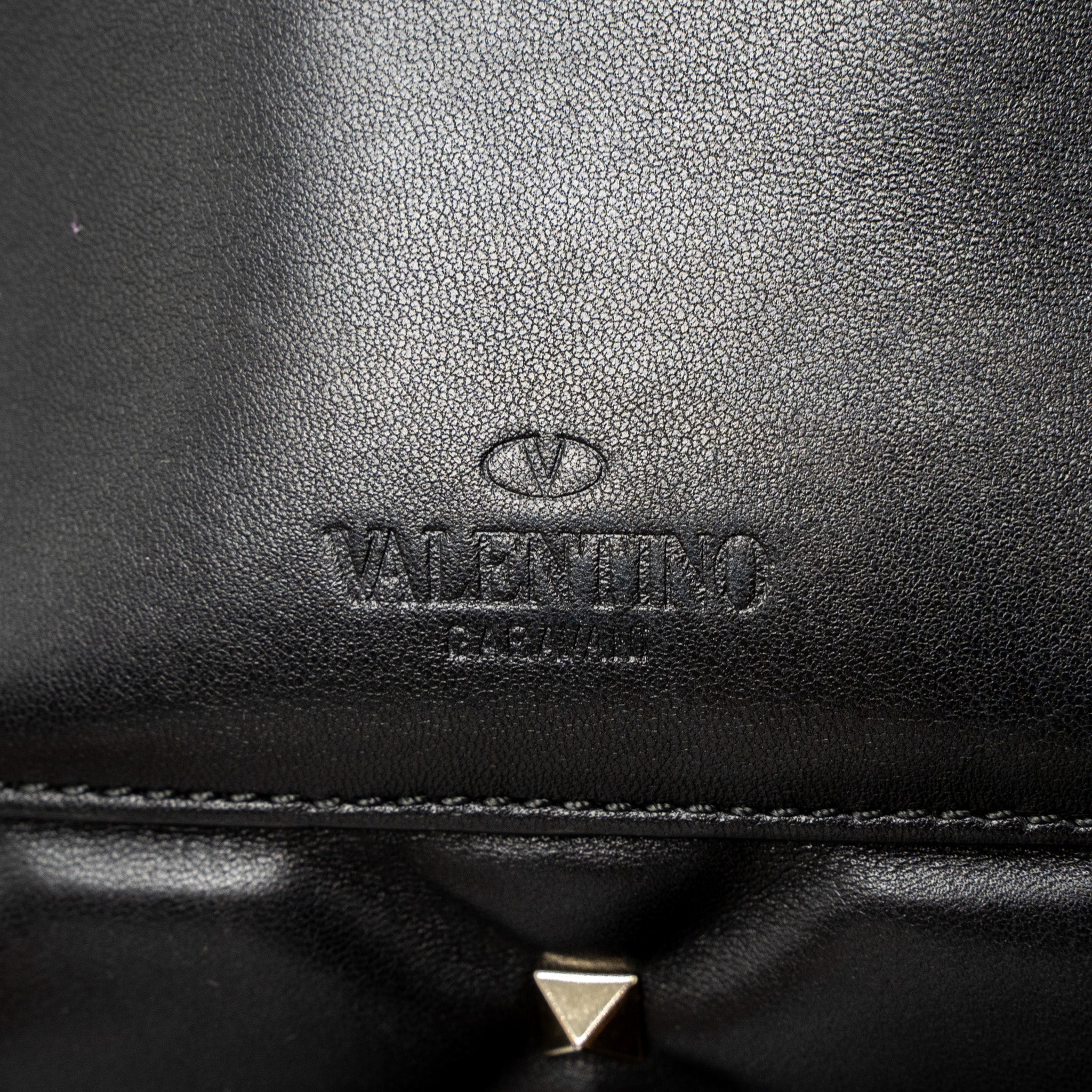 VALENTINO TOP HANDLE QUILTED CANDYSTUD FLAP BAG LAMBSKIN BLACK LGHW