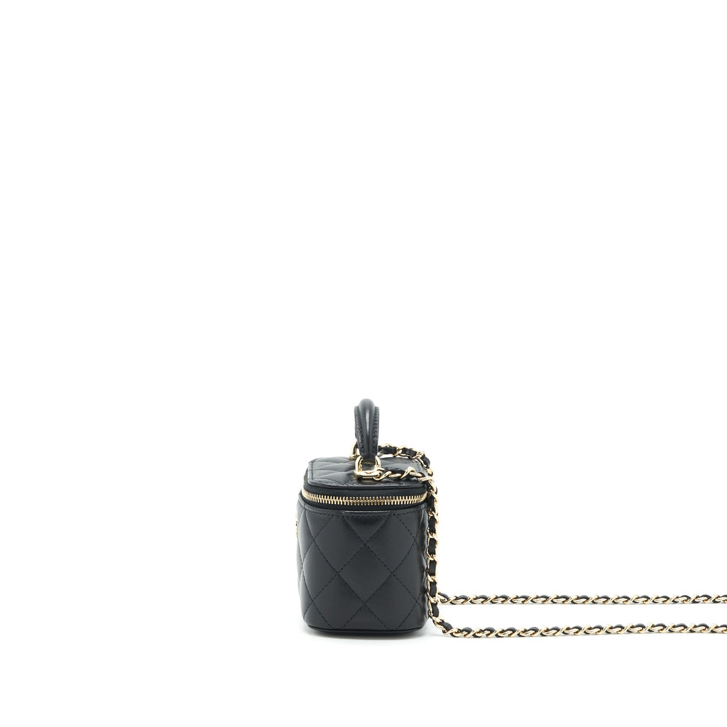 CHANEL 22P TOP HANDLE MINI VANITY WITH CHAIN WITH MIRROR INSIDE LAMBSKIN BLACK LGHW