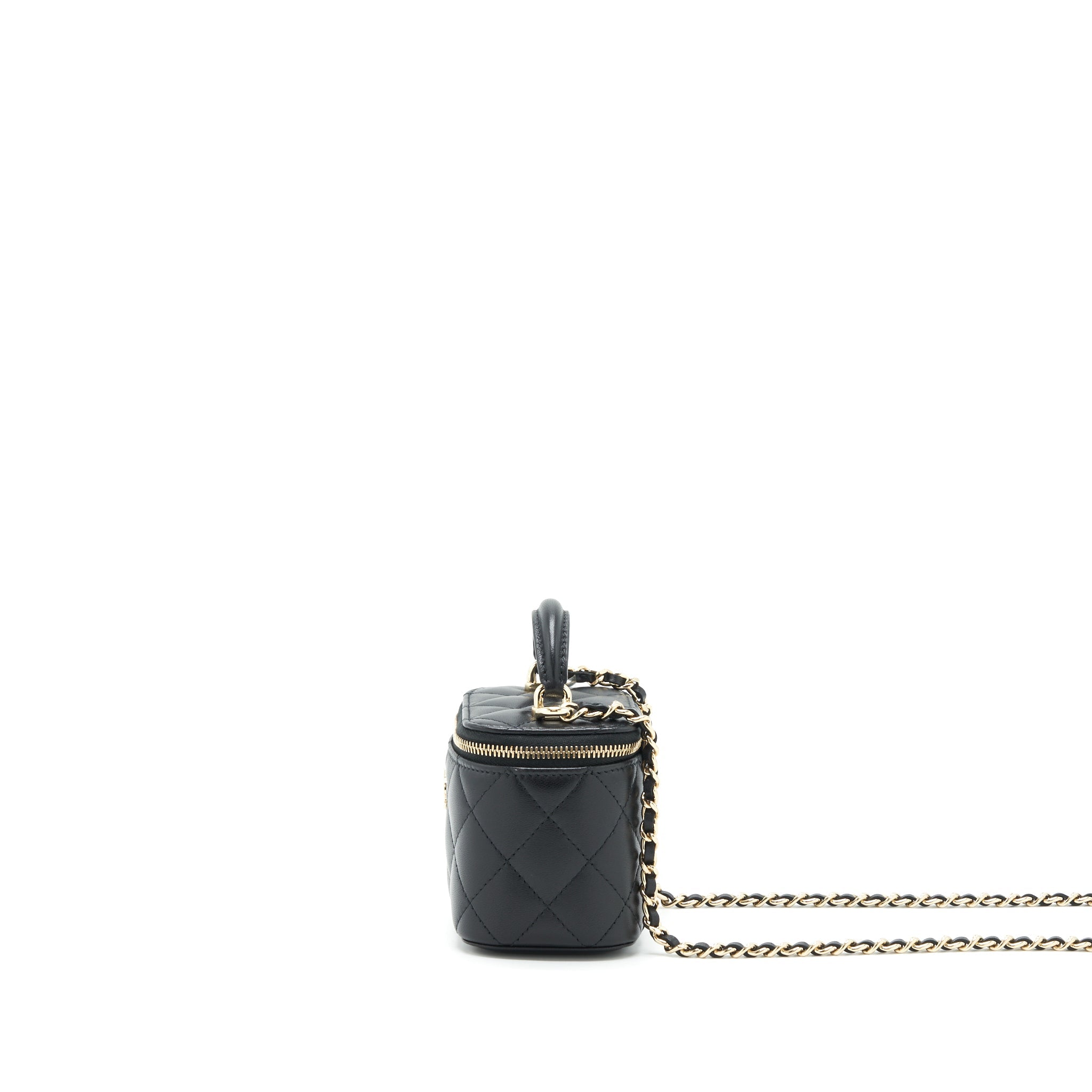 CHANEL 22P TOP HANDLE MINI VANITY WITH CHAIN WITH MIRROR INSIDE LAMBSKIN BLACK LGHW