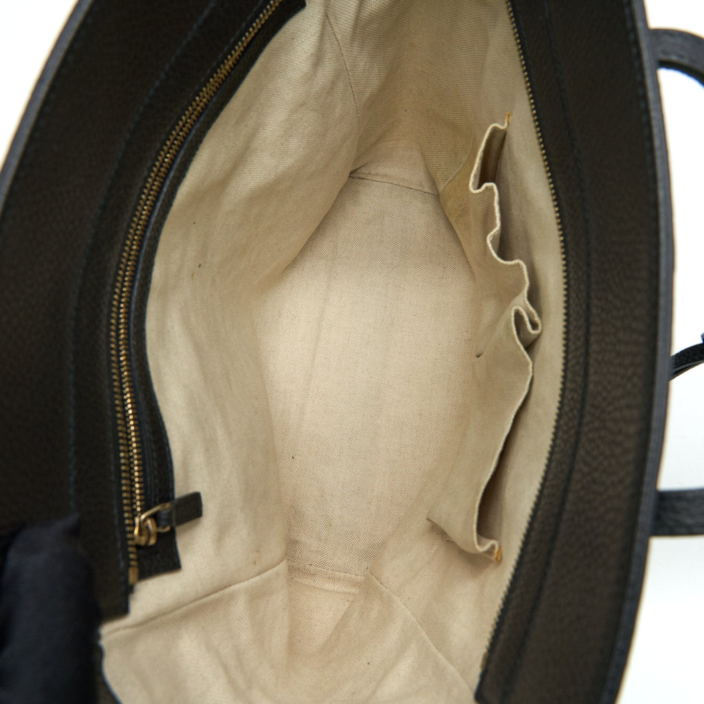 GUCCI GRAINED CALFSKIN TOTE BAG BLACK WITH LONG STRAP