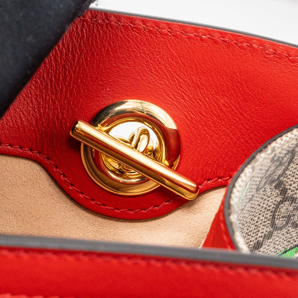 GUCCI SMALL PADLOCK SHOULDER BAG GG SUPREME CANVAS RED GHW
