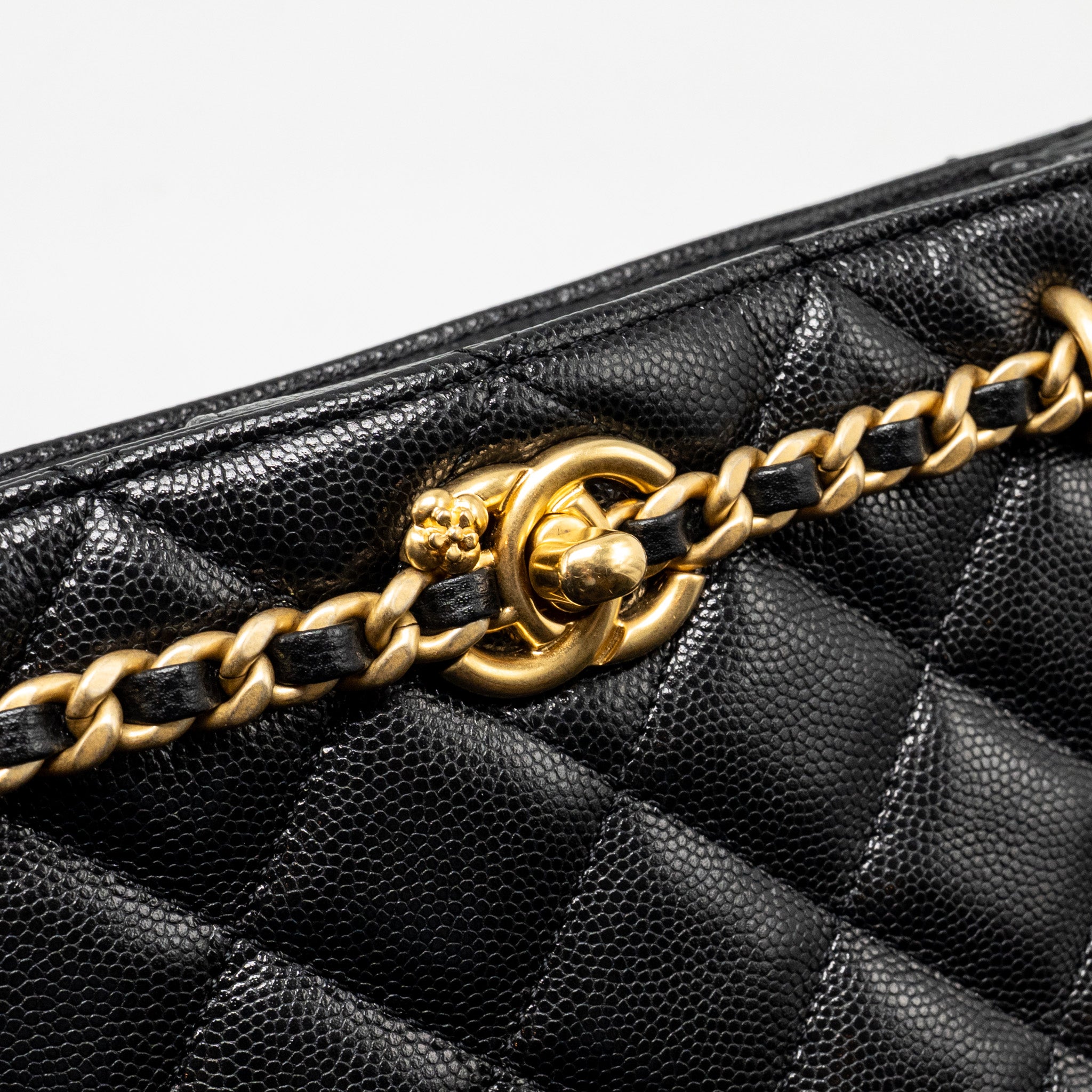 CHANEL CC CAMELLIA SMALL SHOPPING BAG CAVIAR BLACK GHW (MICROCHIP)