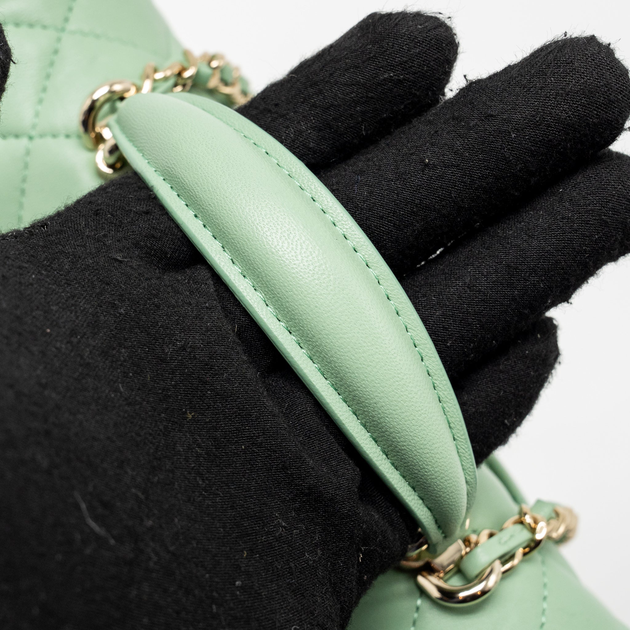 CHANEL 23P TOP HANDLE MINI RECTANGULAR LAMBSKIN LIGHT GREEN LGHW (MICROCHIP)