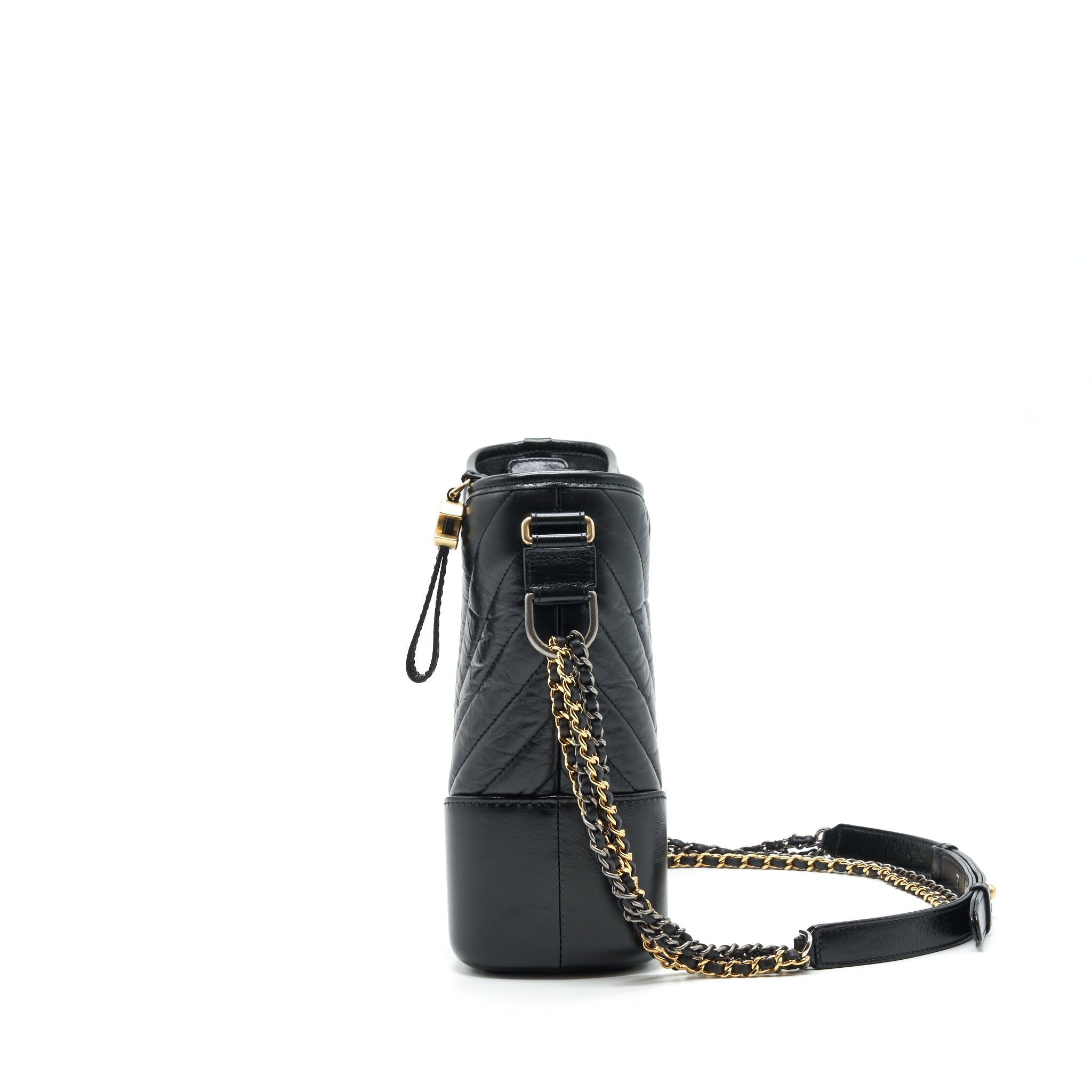 CHANEL LARGE GABRIELLE HOBO BAG CHEVRON CALFSKIN BLACK WITH GOLD/SLIVER HARDWARE